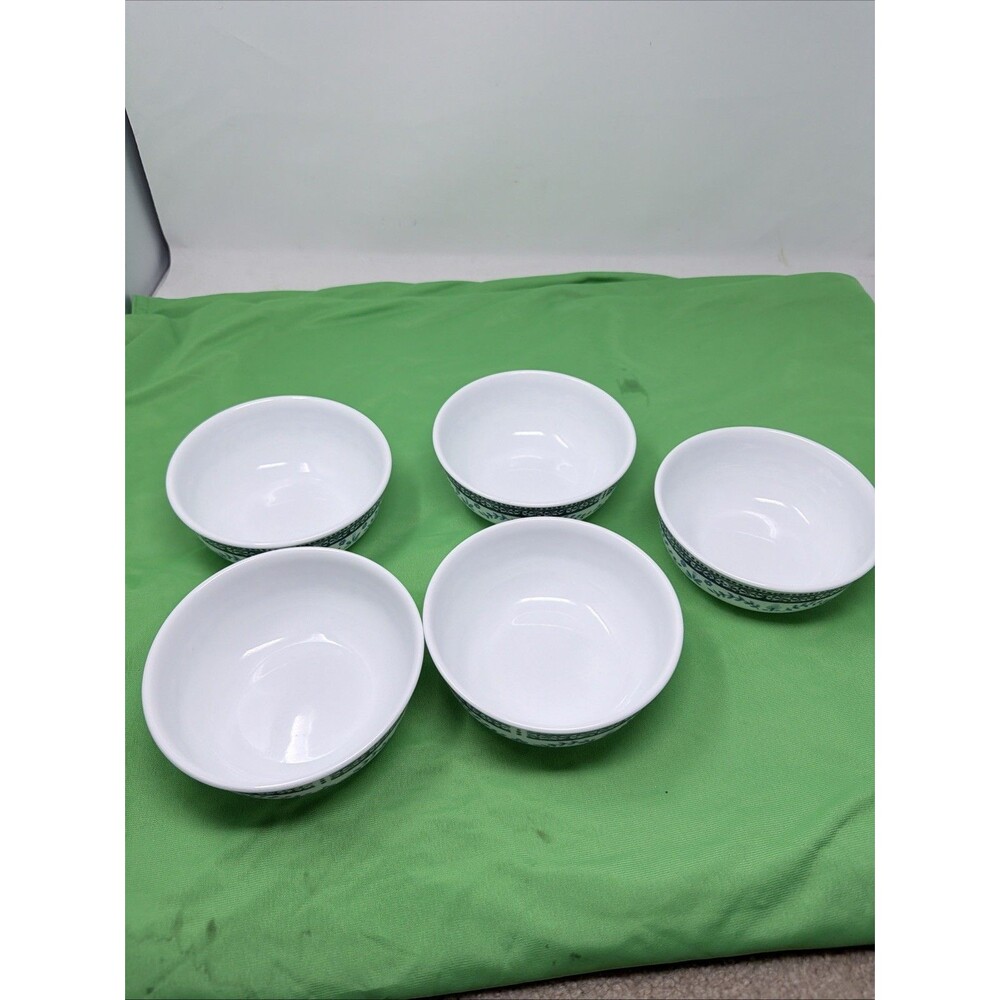 Set of 5 Corelle Portofino Soup Cereal Bowls 16 Oz White Blue Corning USA Made